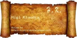 Higl Klaudia névjegykártya